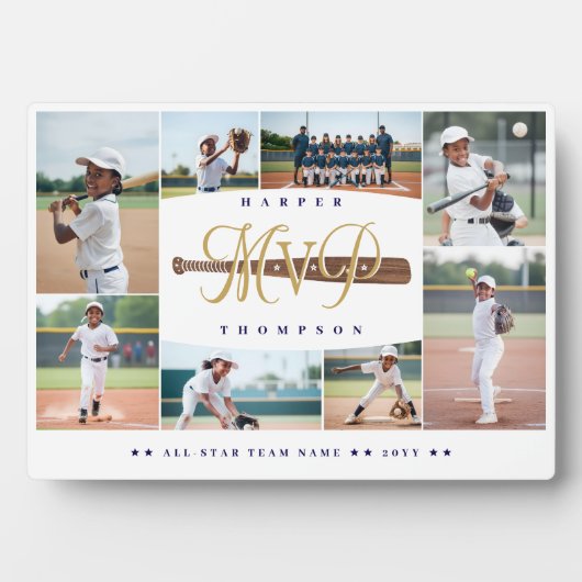 MVP Baseball Player Sports Photo Collage Keepsake Fotoplatte (Vorderseite)