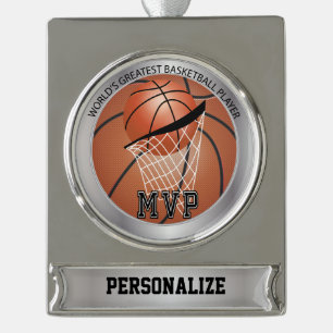 MVP Basketball Player DIY Name Banner-Ornament Silber