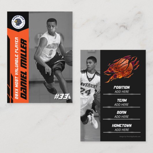 MVP Basketball Trading Card Orange Basketball Card Telefonnummerkarte (Vorne/Hinten)