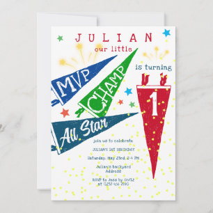 MVP Champ All Stars Moderne Farben 1. Geburtstag Einladung