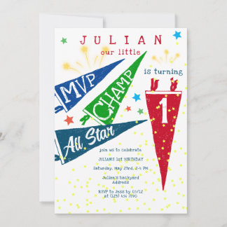 MVP Champ All Stars Moderne Farben 1. Geburtstag Einladung