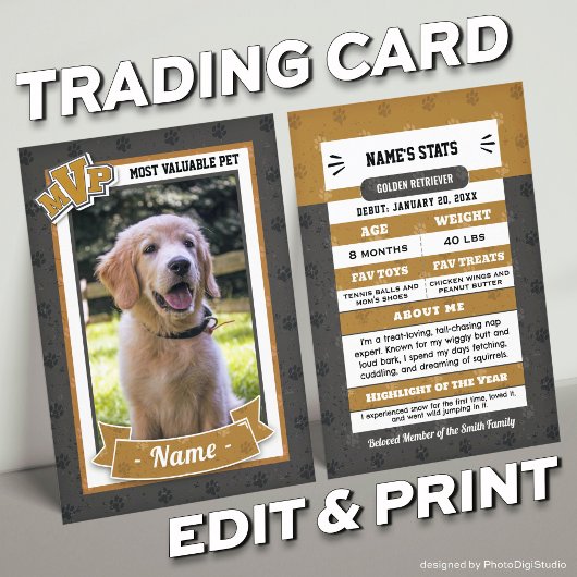 MVP Custom Pet Trading Cards Fun Dog Trading Card Telefonnummerkarte