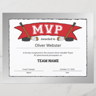 MVP Player - MVP Certificates - Hockey Certificate