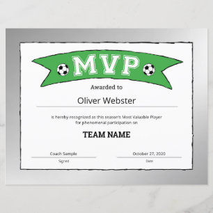 MVP Player - MVP Zertifikate - Fußball-Zertifikat