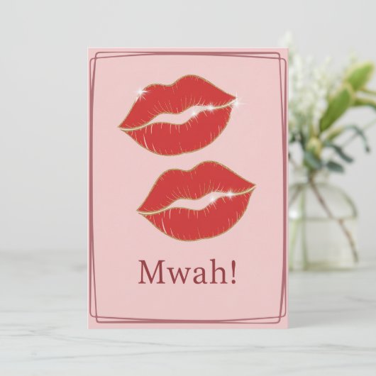 Mwah Red Lips Valentinstag Karte (Stehend Vorderseite)