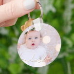 My Baby Photo Custom Schlüsselanhänger<br><div class="desc">Your baby's photo on a keychain! Upload your own image to create your keychain for yourself or give as a gift to family,  friends,  parents and grandparents! The word love in a check script is featured over your photo.</div>