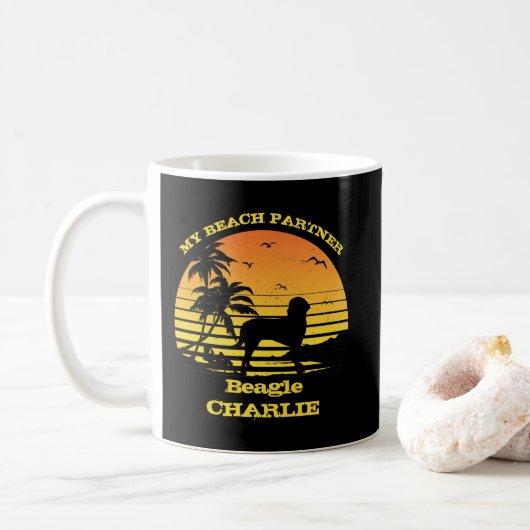 My Beach Partner Sunset Palm Tree Beagle Kaffeetasse (Mit Donut)