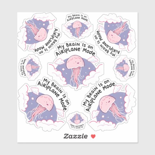 My Brain Airplane Mode Funny Jellyfish Brain Fog Aufkleber (Blatt)