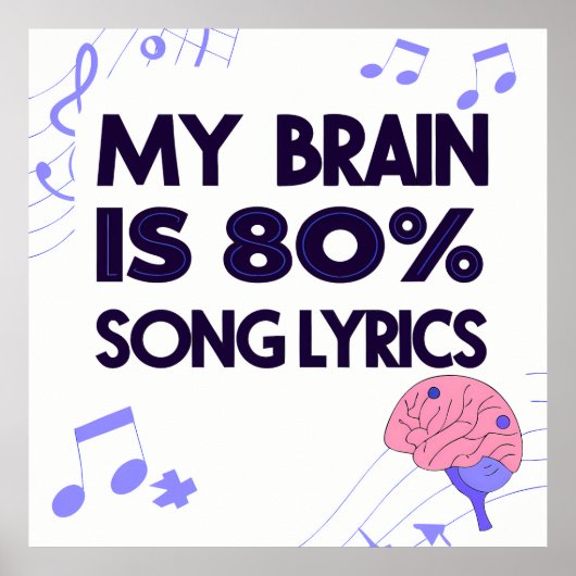 "My Brain Is 80% Song Lyrics" Graphic Poster (Vorne)