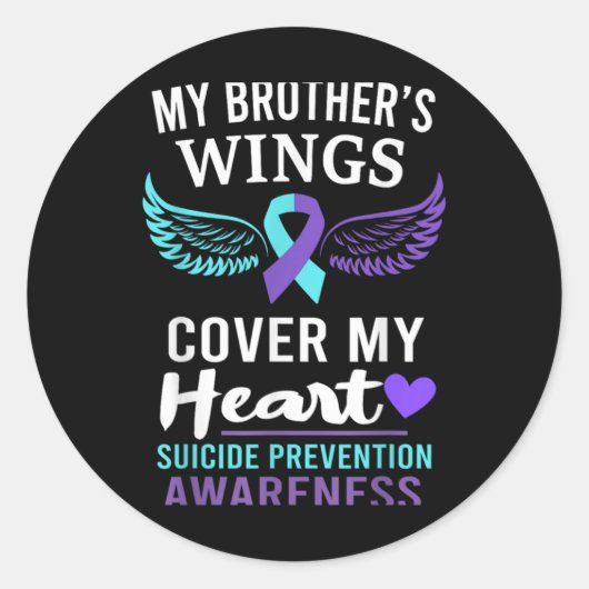 My Brothers Wings Cover Heart Suicide Awareness R Runder Aufkleber (Vorderseite)