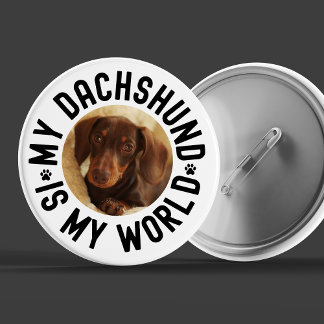 My Dachshund Is My World Custom Dog Photo Button