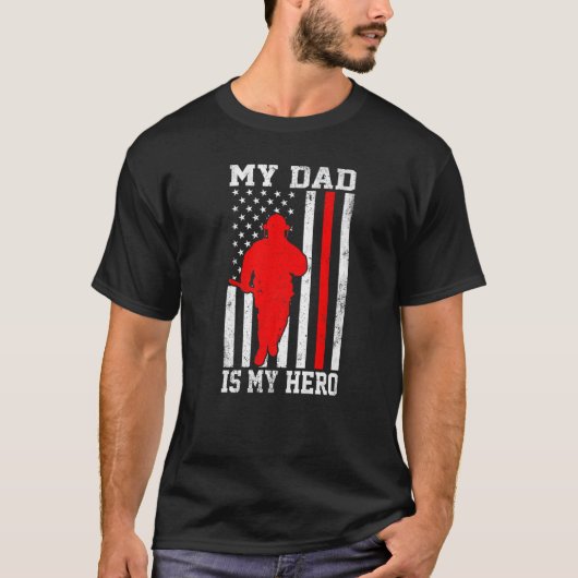My Dad Is My Hero Funny Firefighter Patriotic Amer T-Shirt (Vorderseite)