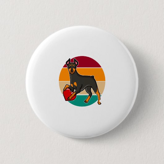 My Doberman Is My Valentine Heart Retro Sunset Dog Button (Vorderseite)