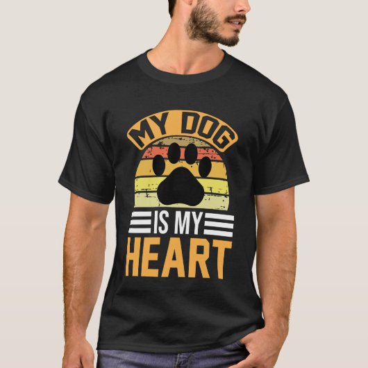 My Dog Is My Heart – Retro Paw Print Dog Lover T-Shirt (Vorderseite)