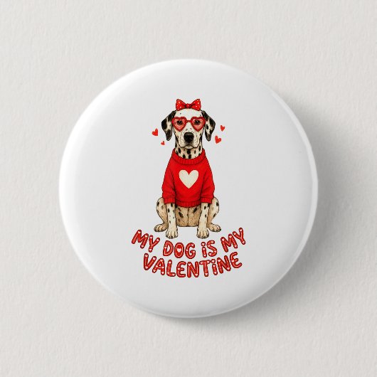 My Dog Is My Valentine Dalmatian Heart Gles Bow Do Button (Vorderseite)