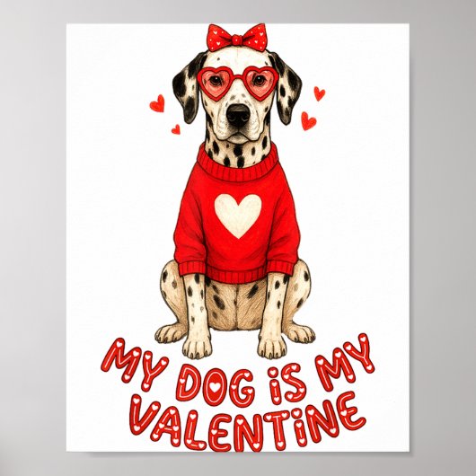 My Dog Is My Valentine Dalmatian Heart Gles Bow Do Poster (Vorne)