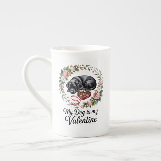 My Dog Is My Valentine Floral Puppy Lover Design Porzellantasse (Links)