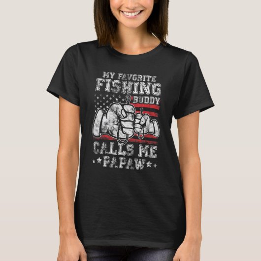 My Favorite Fishing Buddy Call Me Papaw US Flag T-Shirt (Vorderseite)