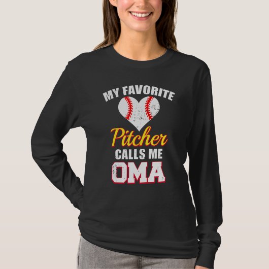 My Favorite Pitcher Calls Me Oma Pitcher Baseball T-Shirt (Vorderseite)