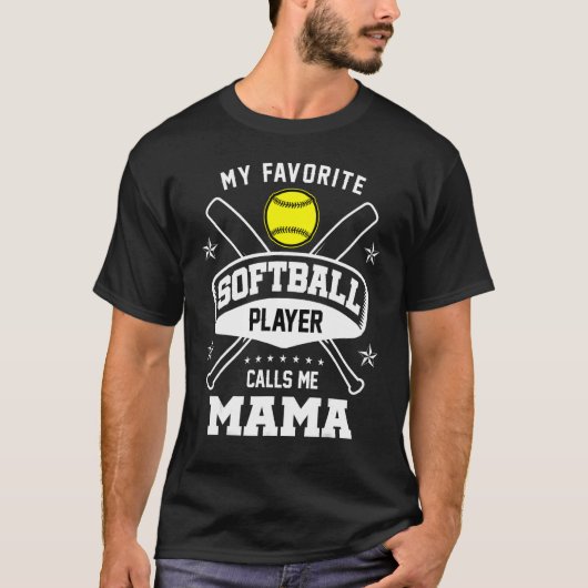My Favorite Softball Player Calls Me Mama Cute Gra T-Shirt (Vorderseite)