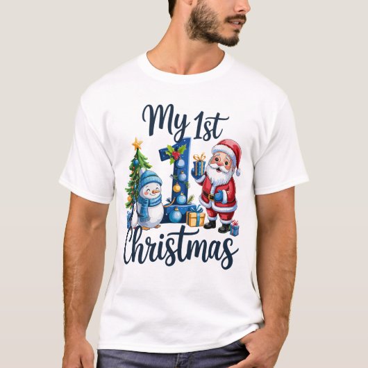 My First 1st Christmas Blue Baby Boy Xmas Snowman T-Shirt (Vorderseite)