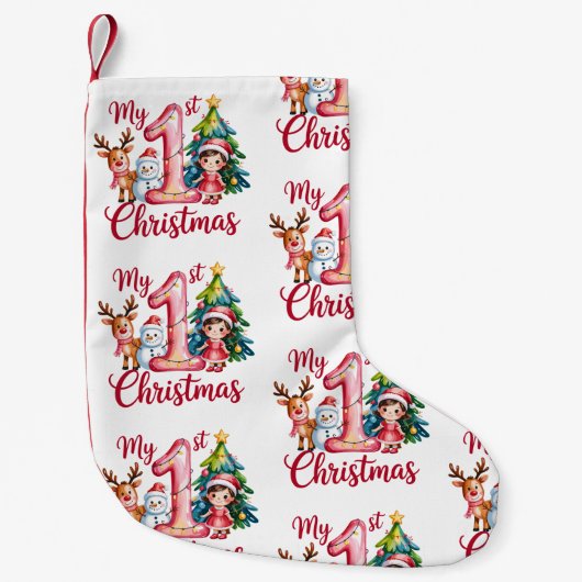 My First 1st Christmas Pink Baby Girl Xmas Snowman Kleiner Weihnachtsstrumpf (Vorderseite)