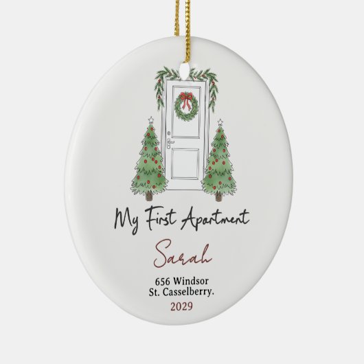 My First Apartment Custom Name & Address Keramik Ornament (Rechts)