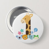 My First Birthday. Giraffe and Happy Animals Desig Button (Vorne & Hinten)