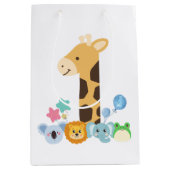 My First Birthday. Giraffe and Happy Animals Desig Mittlere Geschenktüte (Vorderseite)