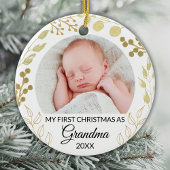 My First Christmas As Grandma Photo Gold Foliage Keramik Ornament