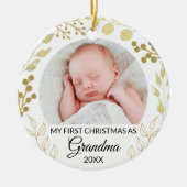 My First Christmas As Grandma Photo Gold Foliage Keramik Ornament (Vorne)