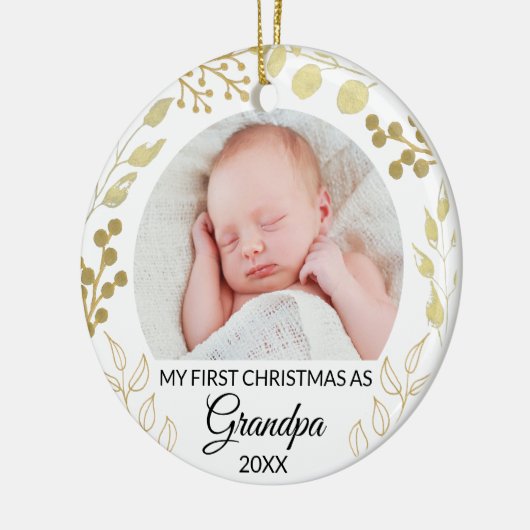 My First Christmas As Grandpa Photo Gold Foliage Keramik Ornament (Links)