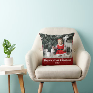 My First Christmas Baby Custom Foto Script Einfach Kissen