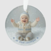 My First Christmas Blue Personalized Photo Ornament (Vorderseite)
