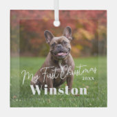 My First Christmas Custom Pet Name Photo Ornament Aus Glas (Vorderseite)