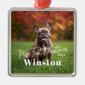 My First Christmas Custom Pet Name Photo Ornament Aus Metall (Vorne)