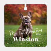 My First Christmas Custom Pet Name Photo Ornament Aus Metall (Vorderseite)