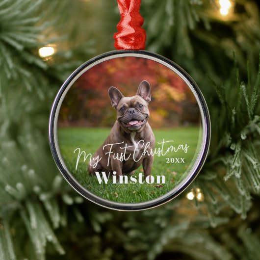 My First Christmas Custom Pet Name Photo Ornament Aus Metall (Baum)
