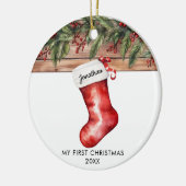 My first Christmas cute stocking baby boy girl Keramik Ornament (Links)