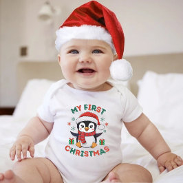 My First Christmas Cute Winter Christmas Penguin  Baby Strampler