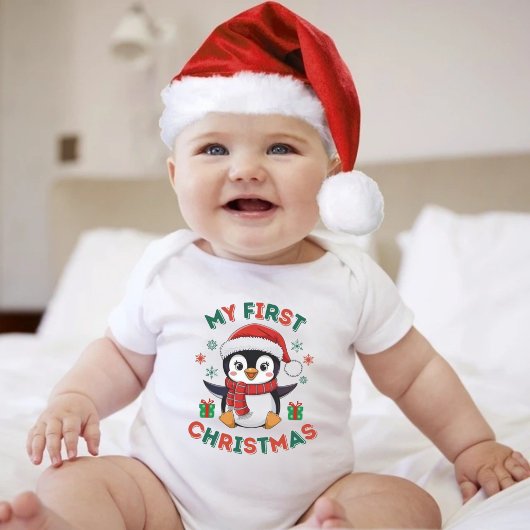 My First Christmas Cute Winter Christmas Penguin Baby Strampler