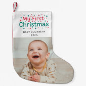 My First Christmas Festive Cute Newborn Baby Photo Kleiner Weihnachtsstrumpf (Vorderseite)