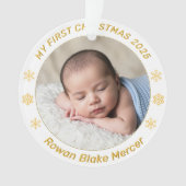 My First Christmas Gold Personalized Baby Photo Ornament (Vorderseite)