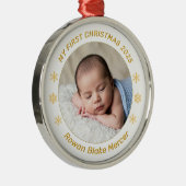 My First Christmas Gold Personalized Baby Photo Ornament Aus Metall (Rechts)