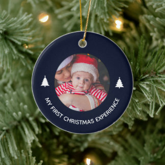 My First Christmas Midnight Navy Custom Baby Photo Keramik Ornament