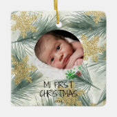 My First Christmas – Personalized Baby Photo Keramikornament (Vorderseite)