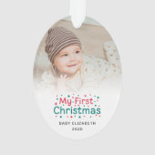 My First Christmas Red and Green Cute Baby Photo Ornament (Rückseite)