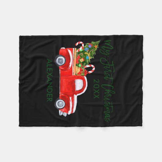 My First Christmas Red Truck Candy Canes Gray Baby Fleecedecke (Vorderseite (Horizontal))