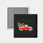 My First Christmas Red Truck Candy Canes Gray Baby Magnet (Vorderseite/Rückseite)