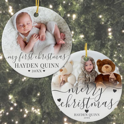 My First Christmas Script New Baby Photo Keramik Ornament
